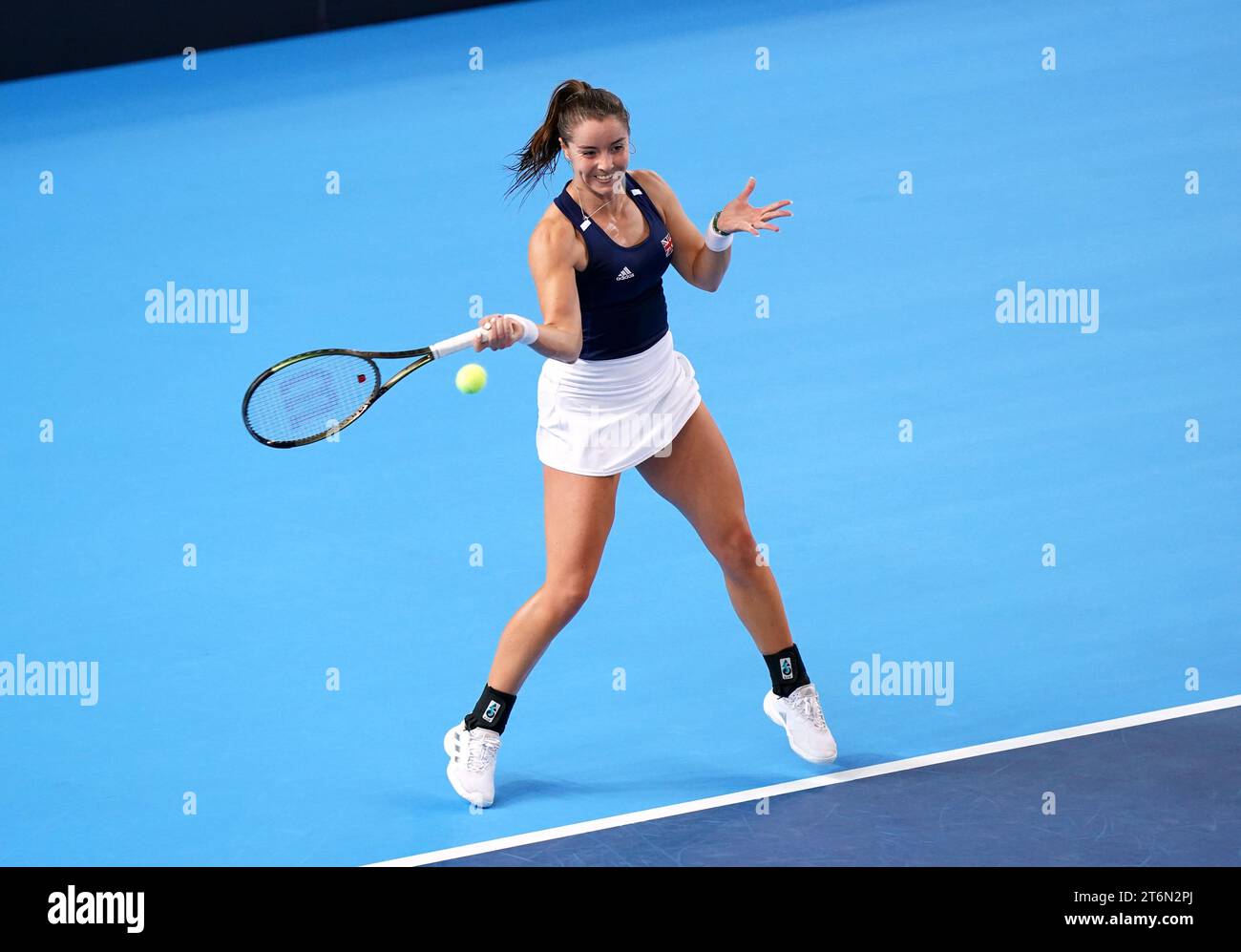 Great Britain's Jodie Burrage in action against Sweden's Kajsa Rinaldo Persson (not pictured) during day one of the 2023 Billie Jean King Cup play-off between Great Britain and Sweden at the Copper Box Arena, London. Picture date: Saturday November 11, 2023. Stock Photo
