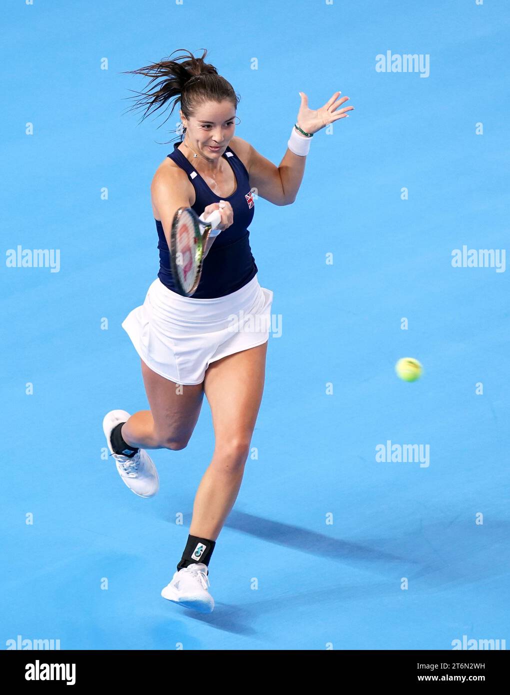 Great Britain's Jodie Burrage in action against Sweden's Kajsa Rinaldo Persson (not pictured) during day one of the 2023 Billie Jean King Cup play-off between Great Britain and Sweden at the Copper Box Arena, London. Picture date: Saturday November 11, 2023. Stock Photo