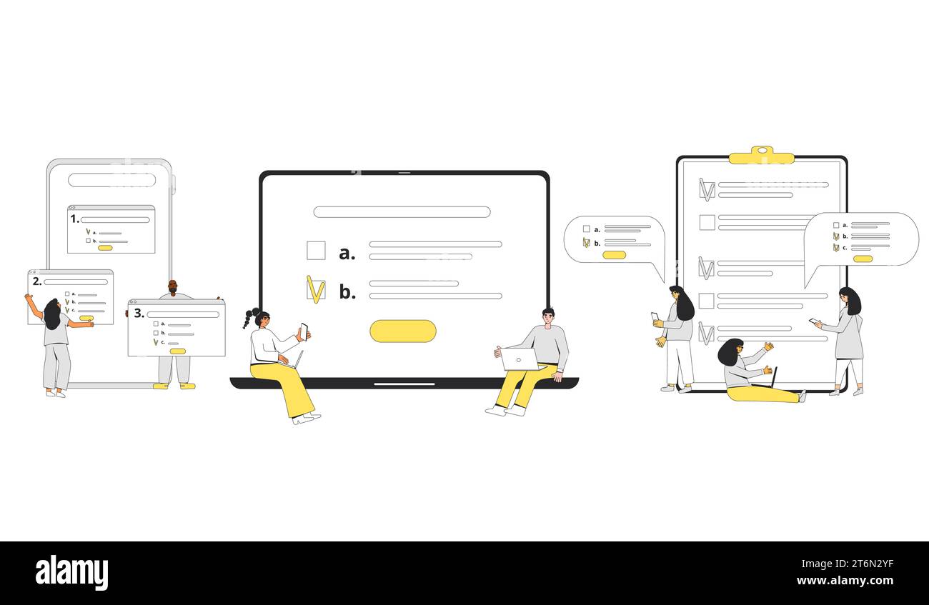 Survey concepts set isolated on a white background. Quality test