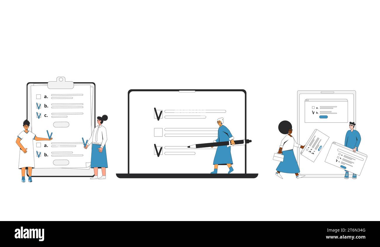 Survey concepts set isolated on a white background. Quality test