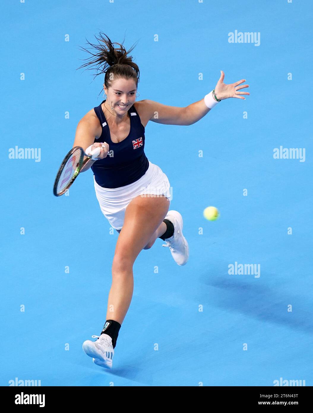 Great Britain's Jodie Burrage in action against Sweden's Kajsa Rinaldo Persson (not pictured) during day one of the 2023 Billie Jean King Cup play-off between Great Britain and Sweden at the Copper Box Arena, London. Picture date: Saturday November 11, 2023. Stock Photo