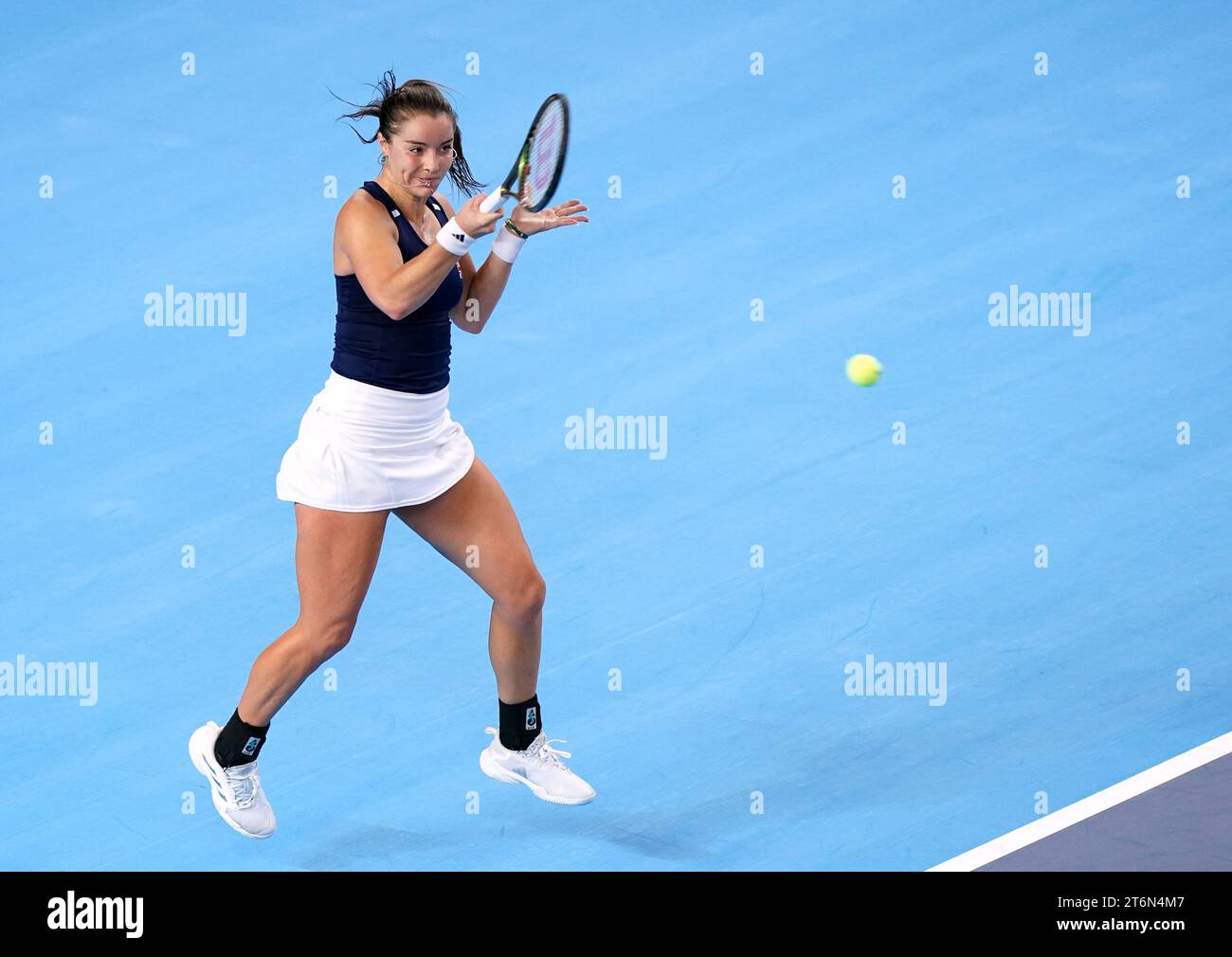 Great Britain's Jodie Burrage in action against Sweden's Kajsa Rinaldo Persson (not pictured) during day one of the 2023 Billie Jean King Cup play-off between Great Britain and Sweden at the Copper Box Arena, London. Picture date: Saturday November 11, 2023. Stock Photo