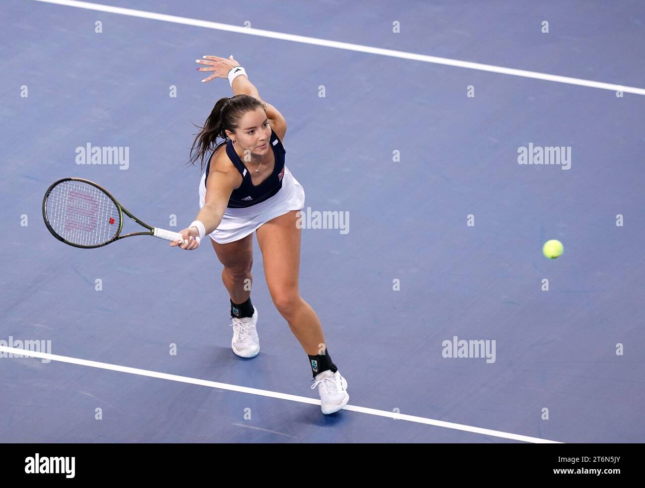 Great Britain's Jodie Burrage in action against Sweden's Kajsa Rinaldo Persson (not pictured) during day one of the 2023 Billie Jean King Cup play-off between Great Britain and Sweden at the Copper Box Arena, London. Picture date: Saturday November 11, 2023. Stock Photo