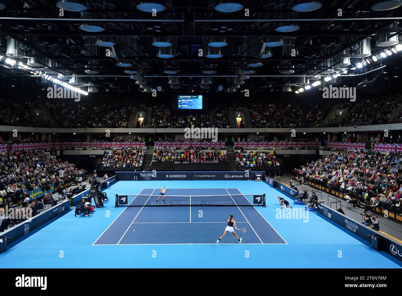 Sweden's Kajsa Rinaldo Persson in action against Great Britain's Jodie Burrage during day one of the 2023 Billie Jean King Cup play-off between Great Britain and Sweden at the Copper Box Arena, London. Picture date: Saturday November 11, 2023. Stock Photo