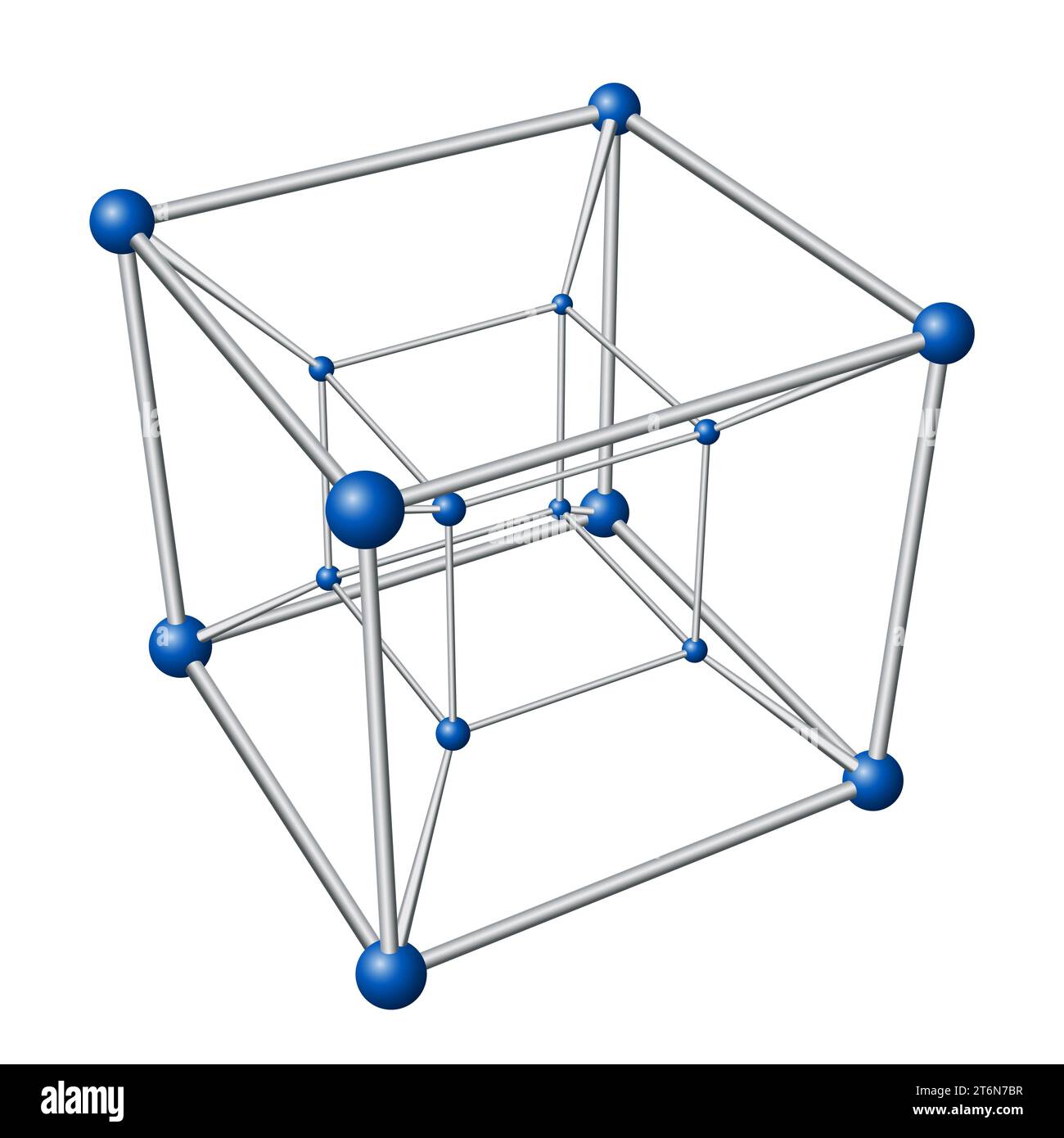 Tesseract, four-dimensional hypercube.Projection and Schlegel diagram of a 4-dimensional analogue of the cube in geometry, also called 8-cell, C8, ... Stock Photo
