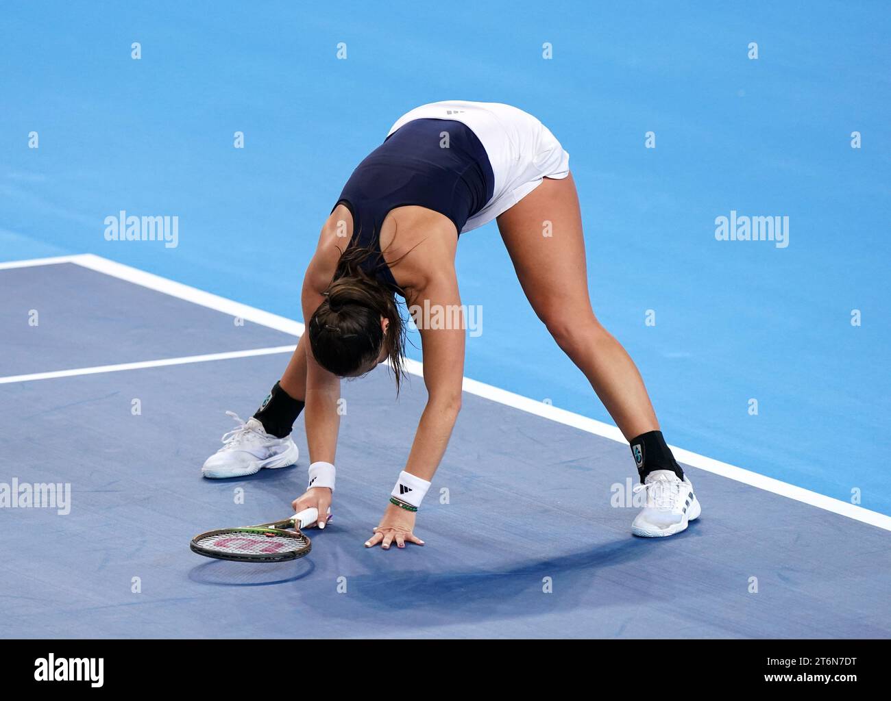Great Britain's Jodie Burrage reacts in her game against Sweden's Kajsa Rinaldo Persson (not pictured) during day one of the 2023 Billie Jean King Cup play-off between Great Britain and Sweden at the Copper Box Arena, London. Picture date: Saturday November 11, 2023. Stock Photo