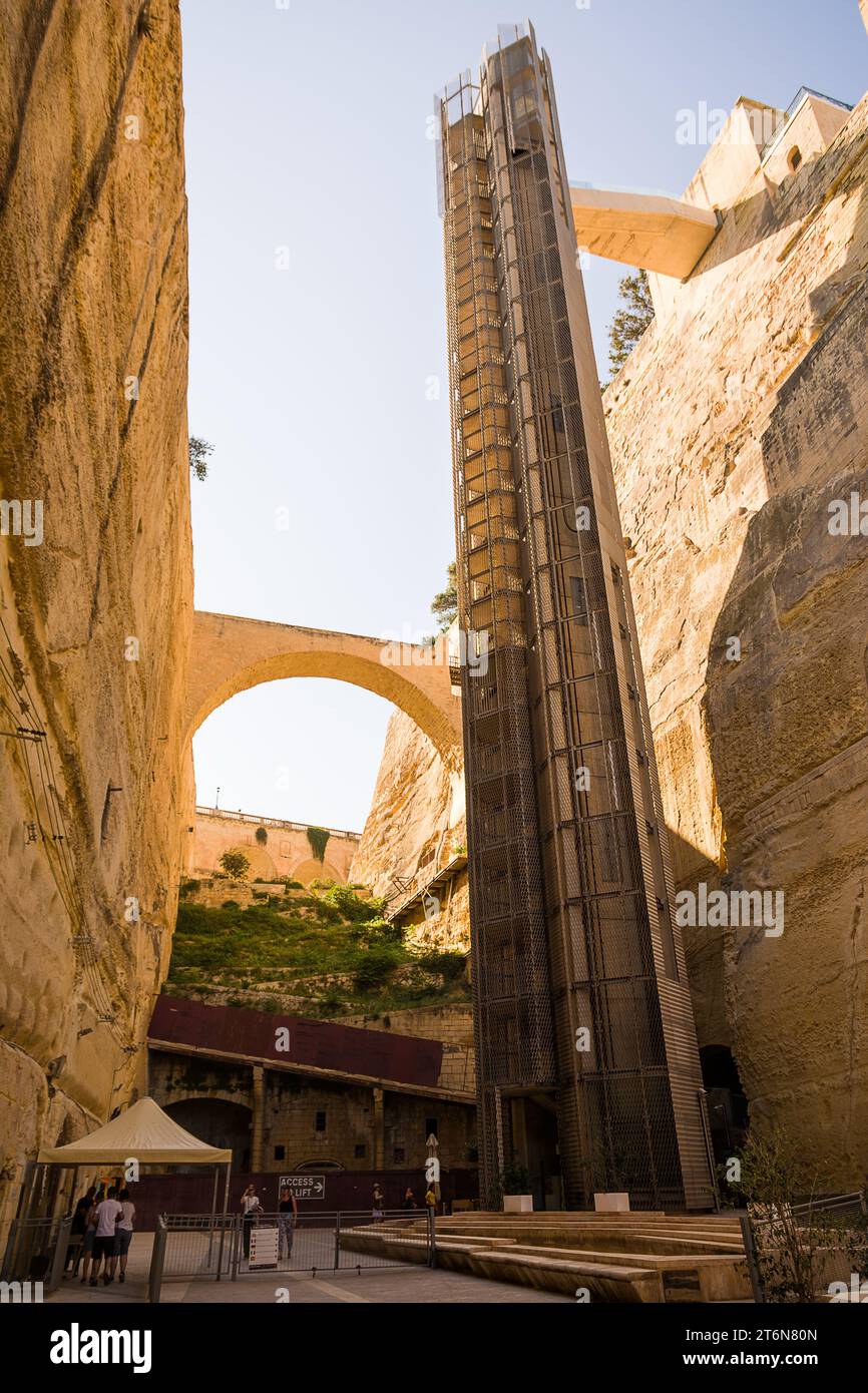 La Valletta, Malta - 17 June 2023: Elevator base from Vittoria Gate to Valletta Gardens, Malta Stock Photo