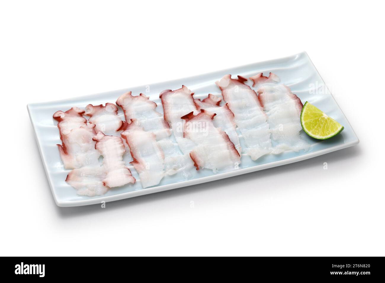 Sashimi with thinly sliced octopus, Japanese cuisine isolated on white background Stock Photo