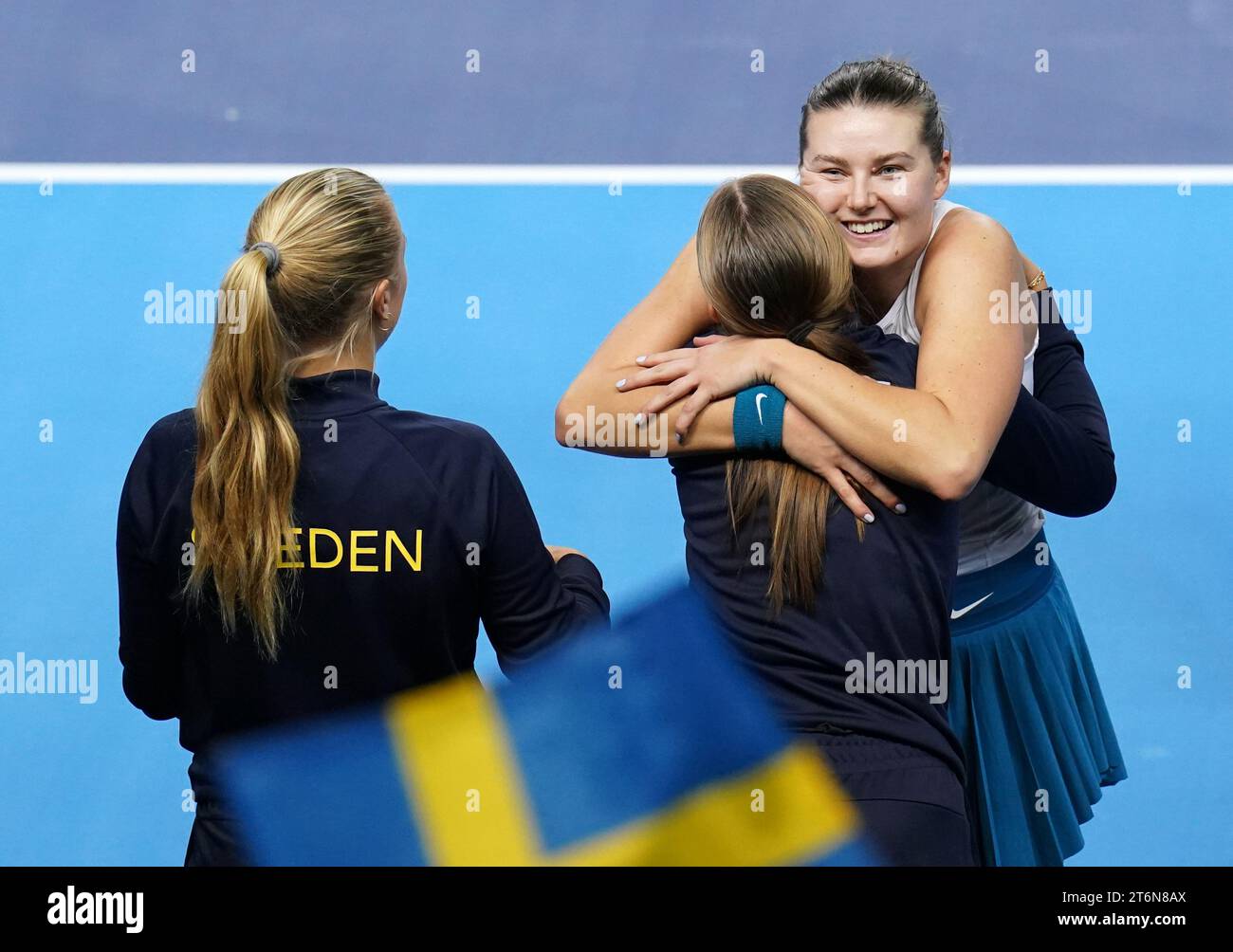 Sweden's Kajsa Rinaldo Persson celebrates victory against Great Britain's Jodie Burrage (not pictured) during day one of the 2023 Billie Jean King Cup play-off between Great Britain and Sweden at the Copper Box Arena, London. Picture date: Saturday November 11, 2023. Stock Photo