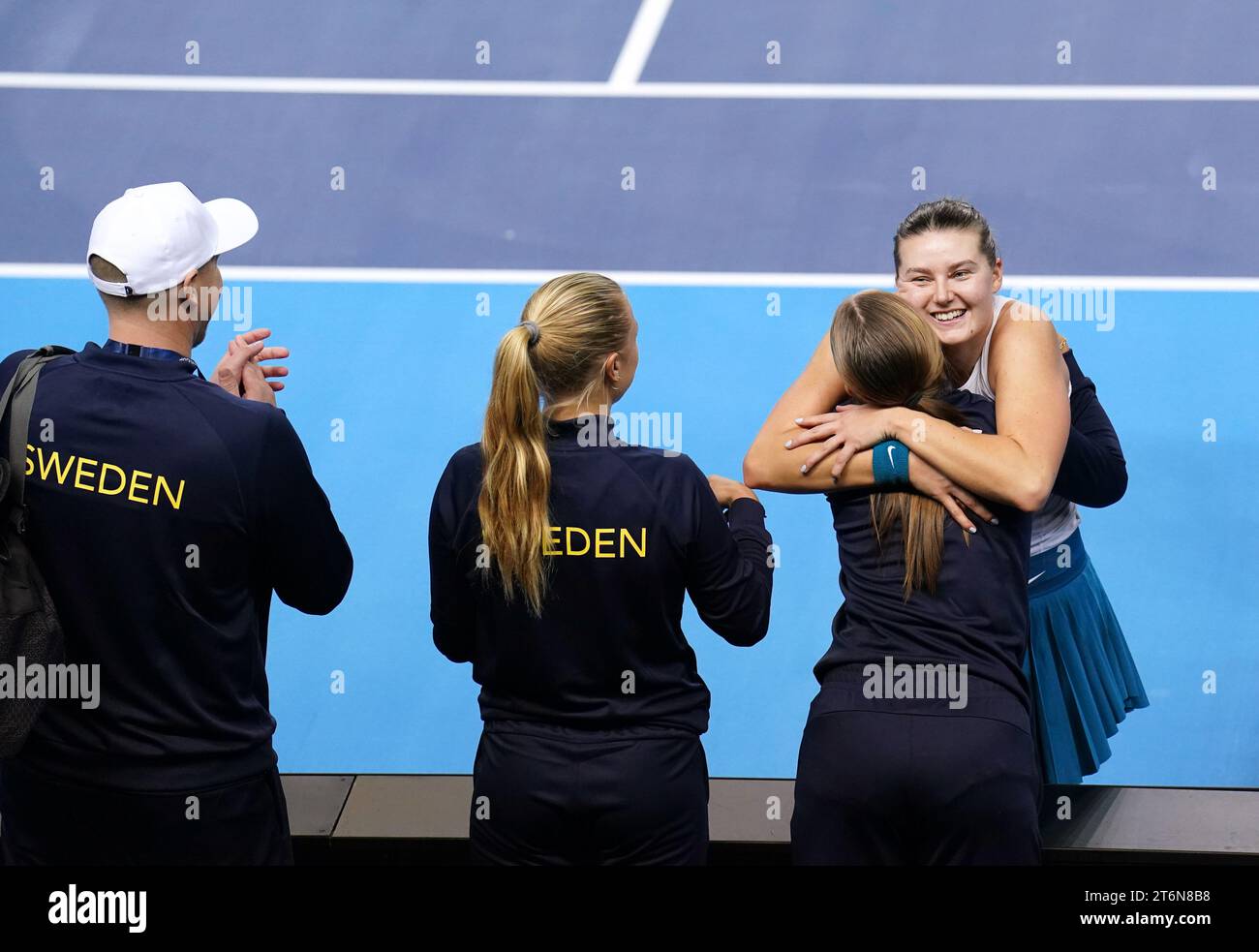 Sweden's Kajsa Rinaldo Persson celebrates victory against Great Britain's Jodie Burrage (not pictured) during day one of the 2023 Billie Jean King Cup play-off between Great Britain and Sweden at the Copper Box Arena, London. Picture date: Saturday November 11, 2023. Stock Photo