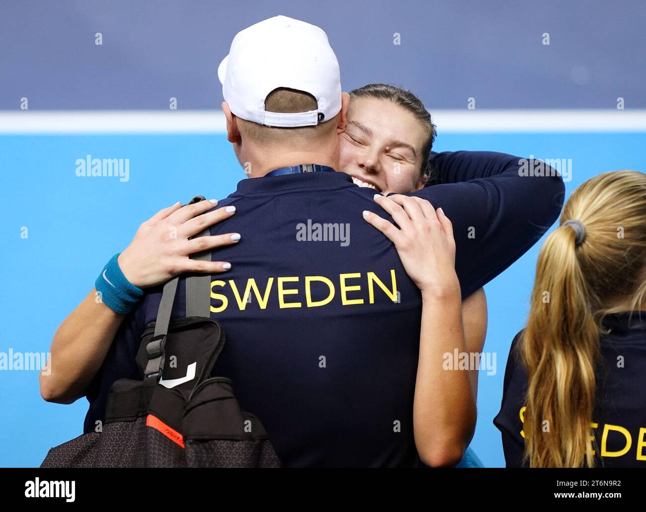 Sweden's Kajsa Rinaldo Persson celebrates victory against Great Britain's Jodie Burrage (not pictured) during day one of the 2023 Billie Jean King Cup play-off between Great Britain and Sweden at the Copper Box Arena, London. Picture date: Saturday November 11, 2023. Stock Photo