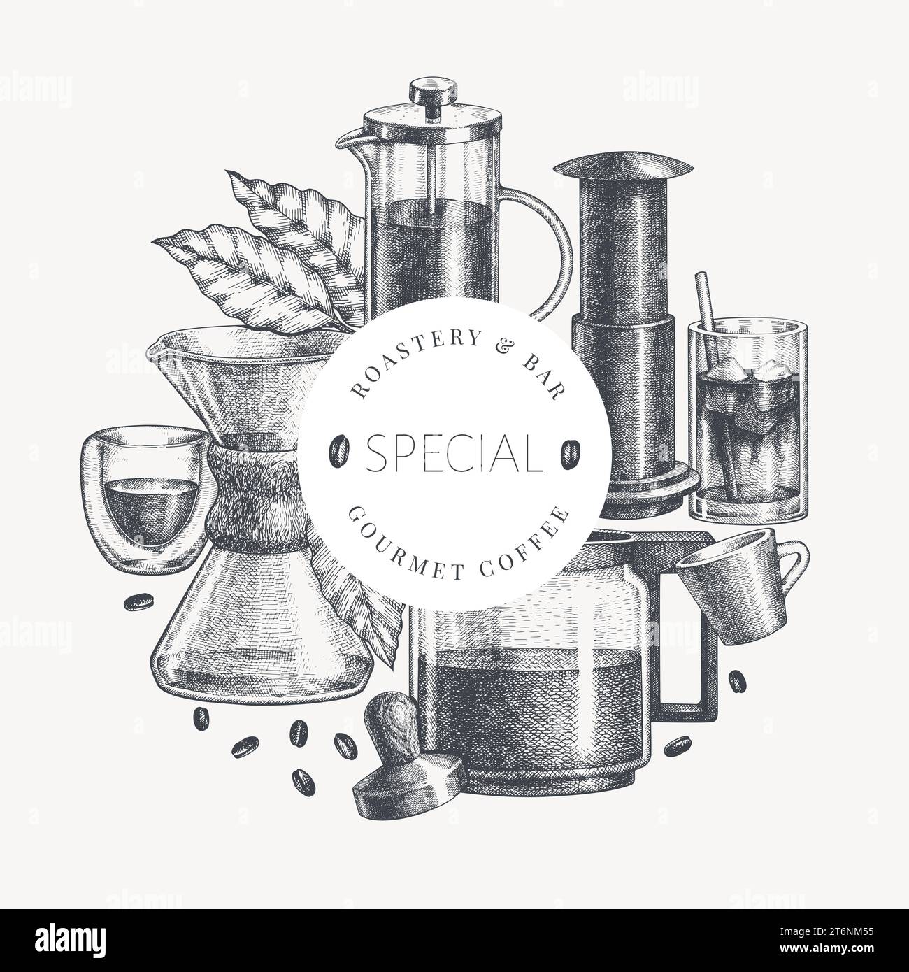 Alternative Coffee Makers Illustration. Vector Hand Drawn Specialty
