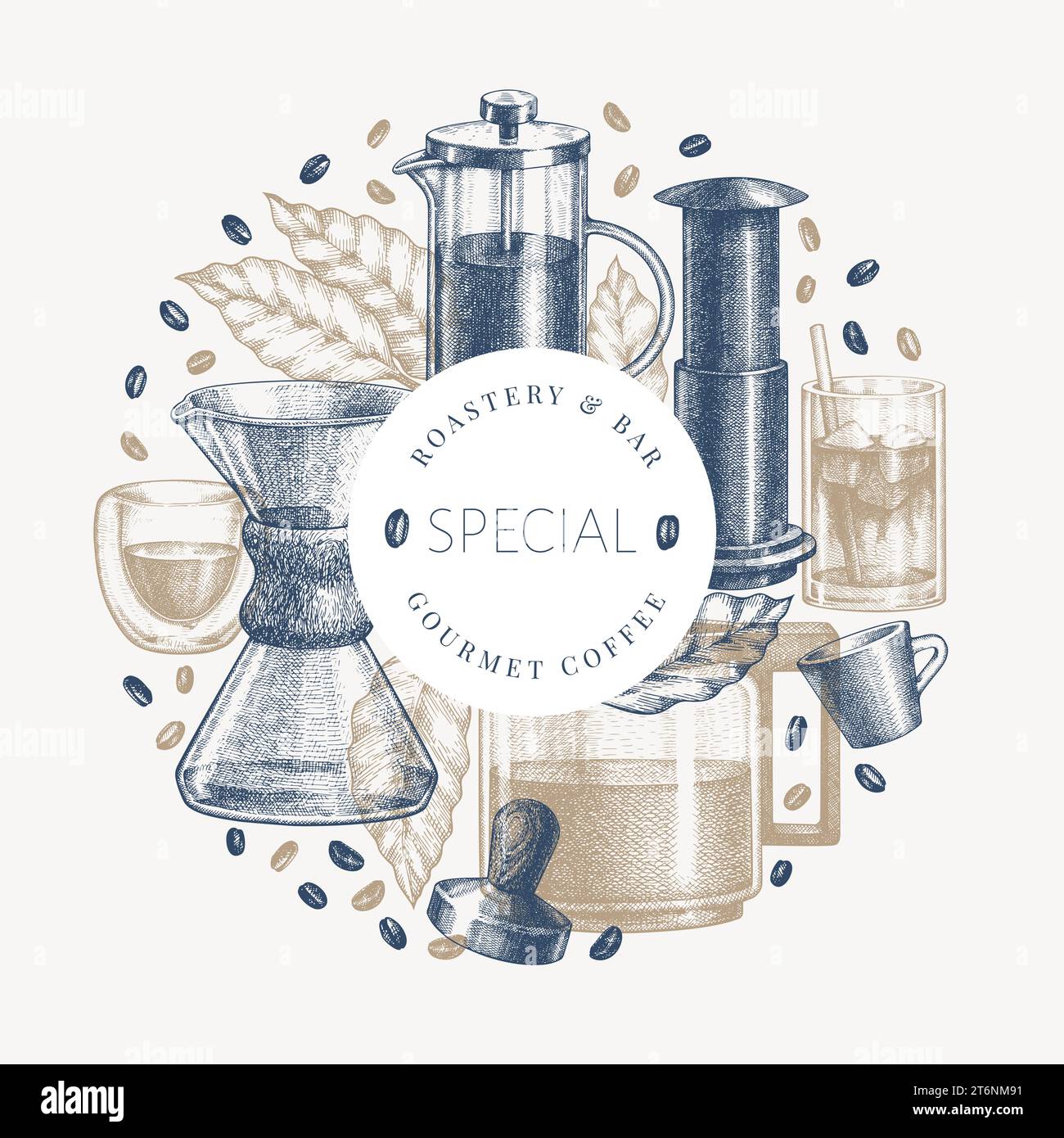 Alternative Coffee Makers Illustration. Vector Hand Drawn Specialty