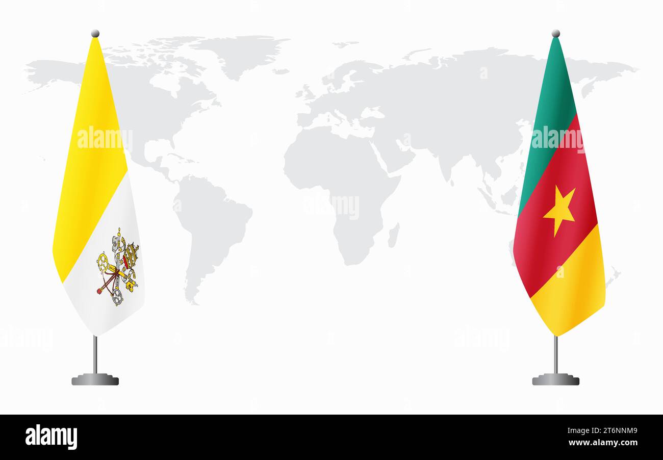 Vatican and Cameroon flags for official meeting against background of world map. Stock Vector