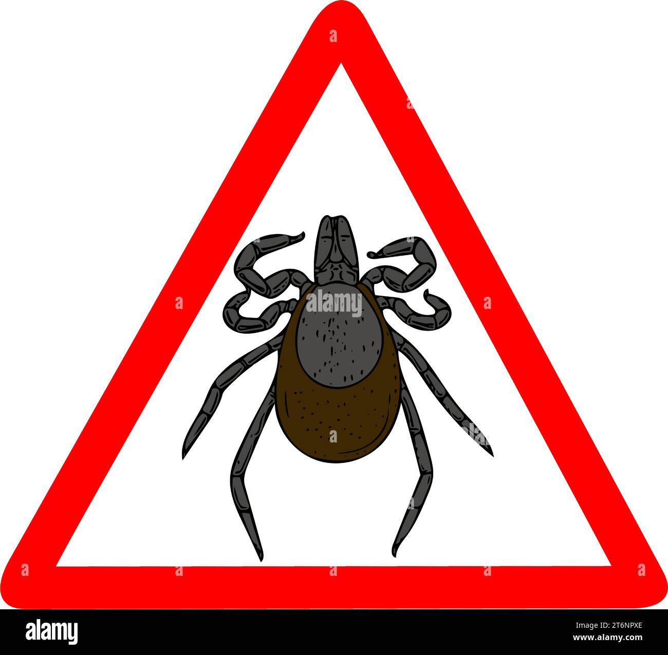 Tick warning red triangular warning road sign Stock Vector