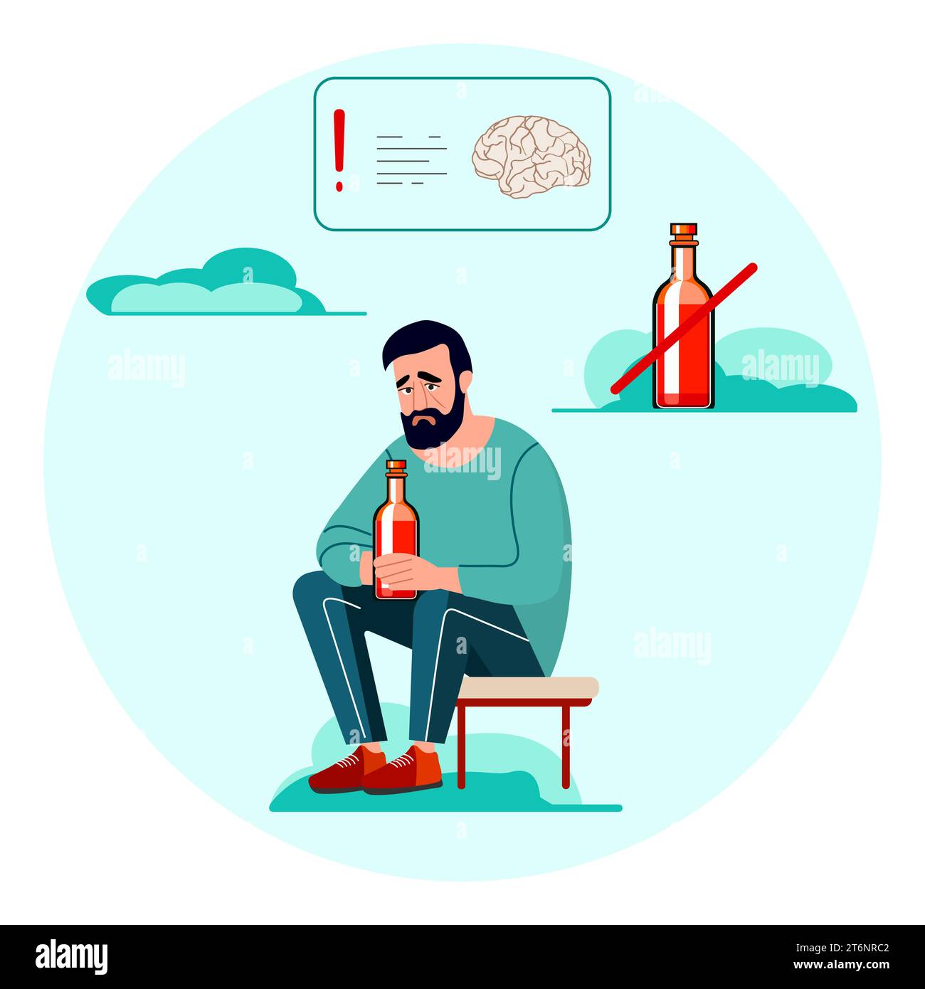 Alcoholism problem vector illustration Unhealthy lifestyle Alcoholic