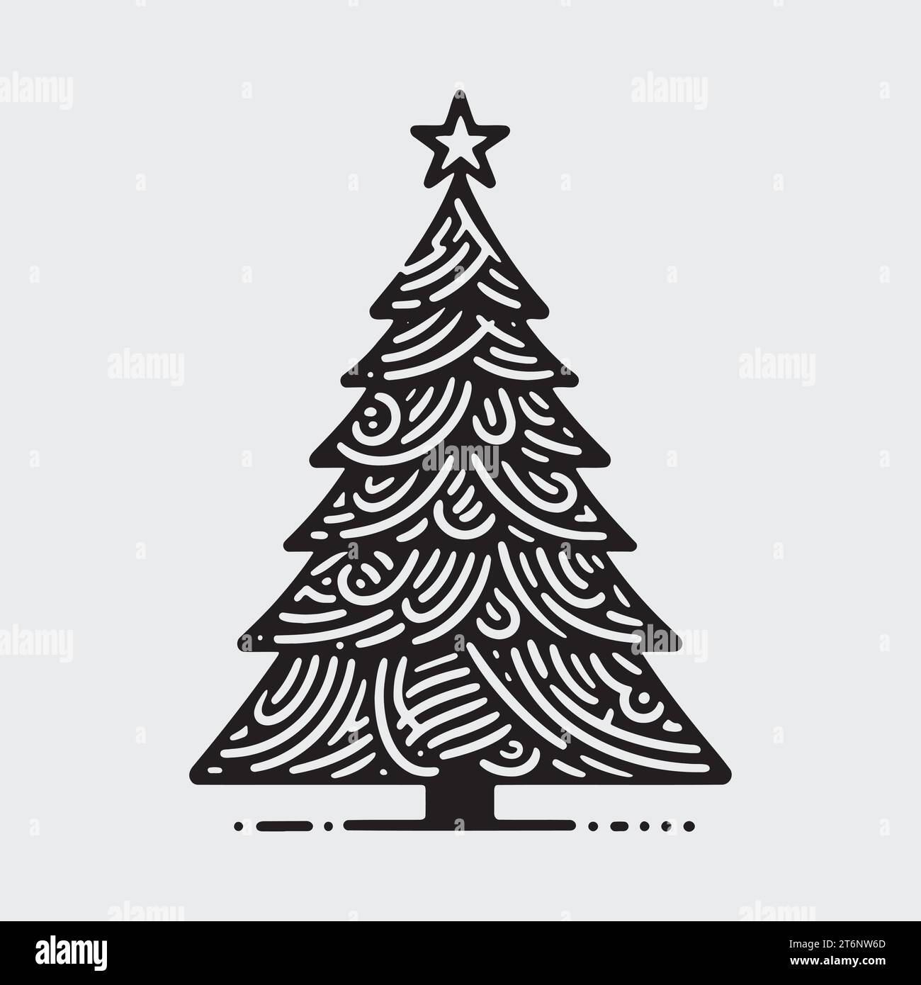 geometric christmas tree with star on top, black outline shape