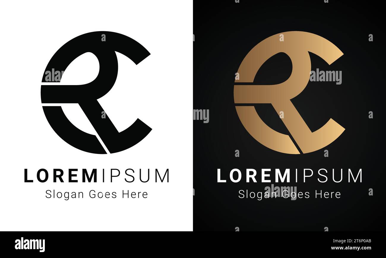 luxury Initial CR or RC Monogram Text Letter Logo Design Stock Vector