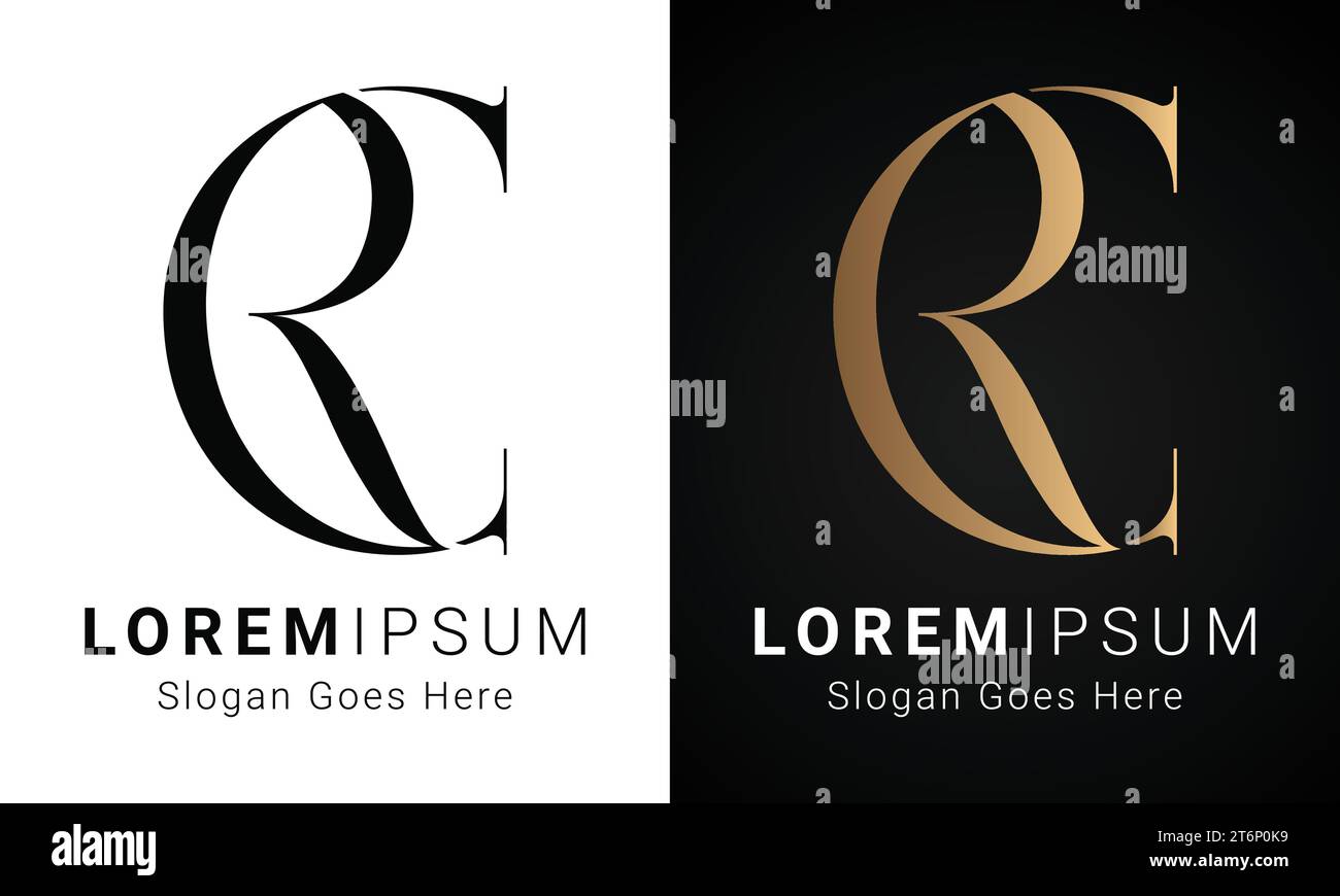 luxury Initial CR or RC Monogram Text Letter Logo Design Stock Vector
