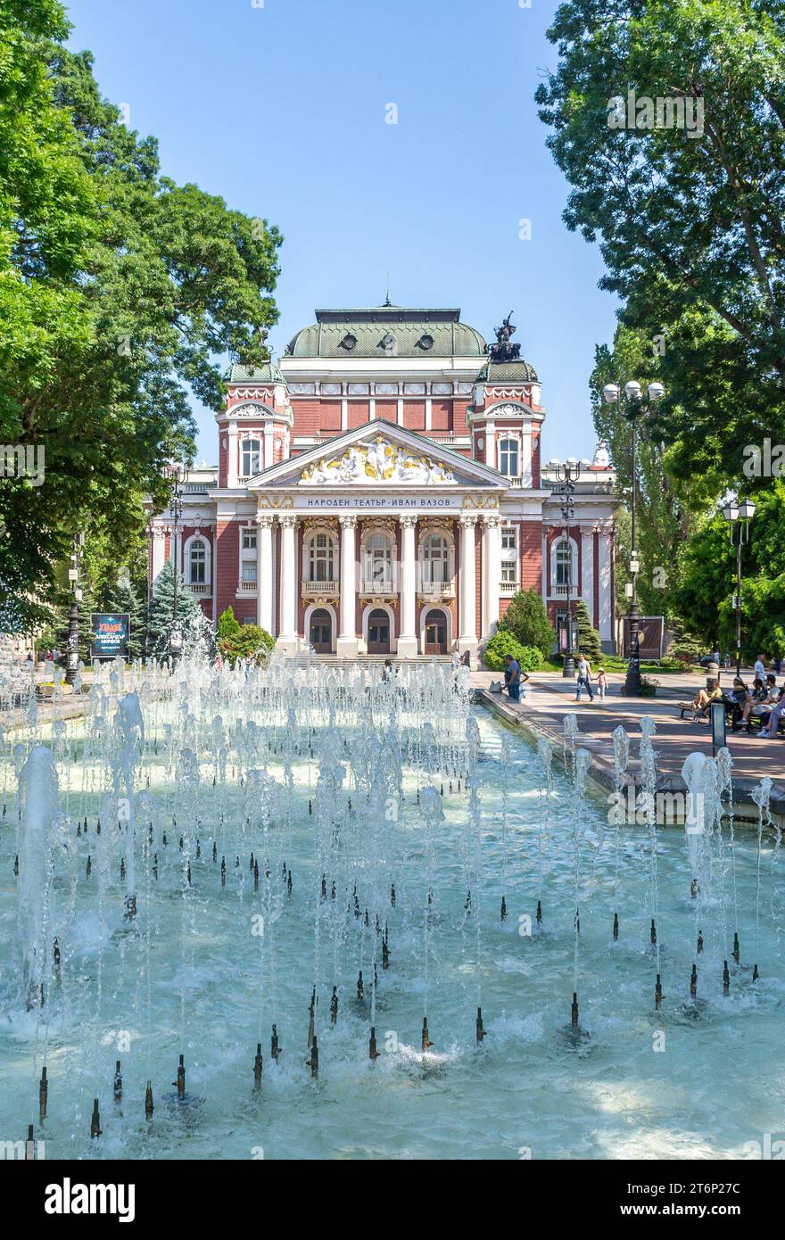 Dancing ballerina fountain and Ivan Vazov National Theater, City Garden ...