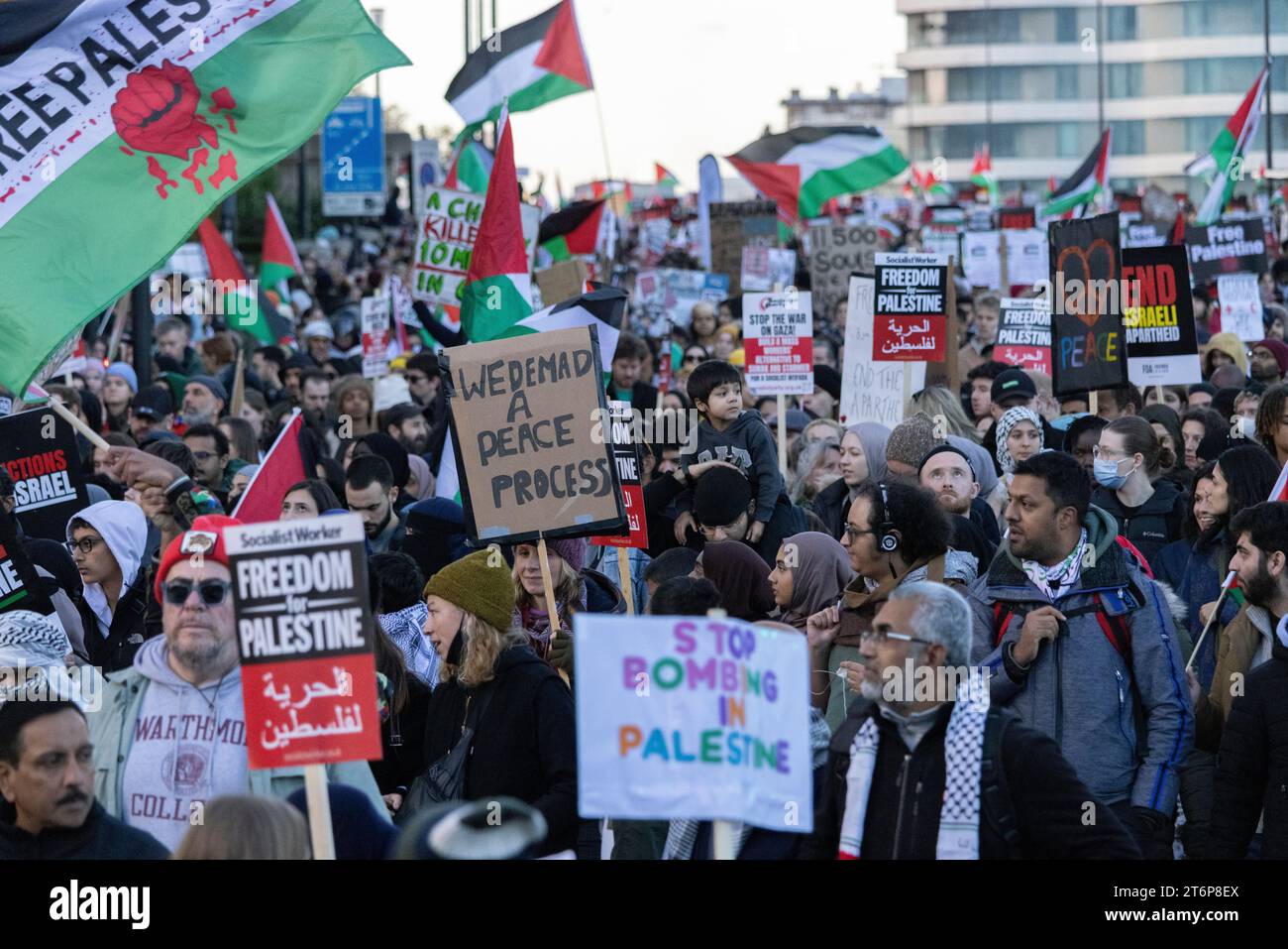 Pro Palestinian protest march at Vauxhall, central London, on Armistice Day, November 11th 2023 Stock Photo
