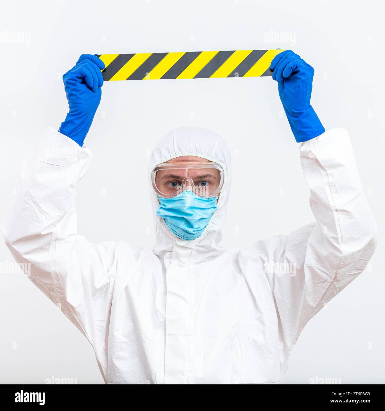 Man hazmat suit with tape Stock Photo Alamy