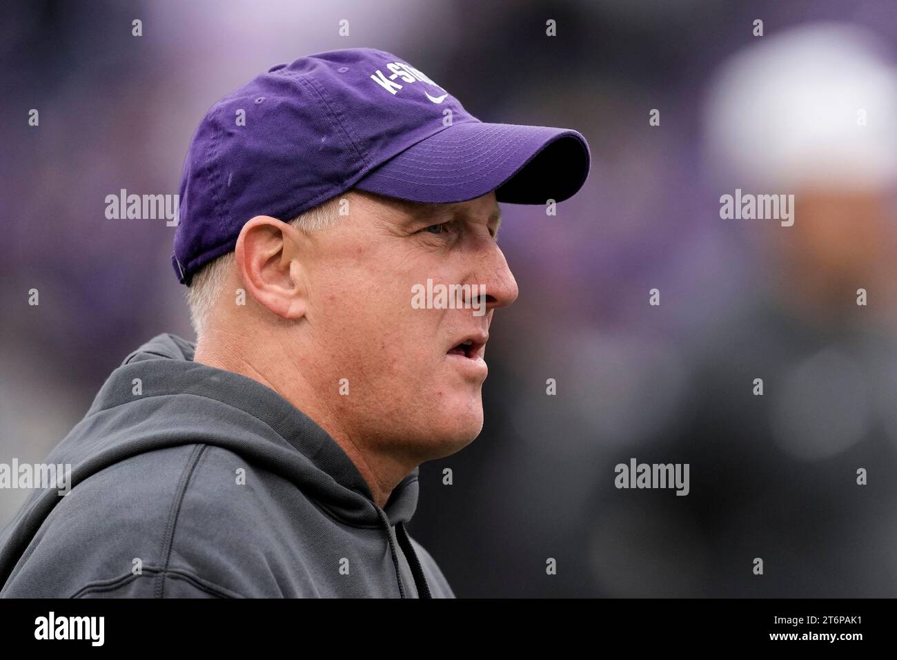 Kansas State head coach Chris Klieman watches warmups before an NCAA ...