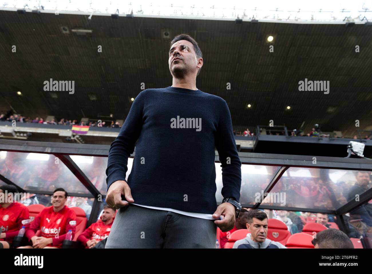 Girona coach Miguel Angel Sanchez known as Michel seen during the LaLiga EA Sports 2023/24 match between Rayo Vallecano and Girona at Vallecas Stadium. Final score; Rayo vallecano 1:2 Girona. (Photo by Guillermo Martinez / SOPA Images/Sipa USA) Stock Photo