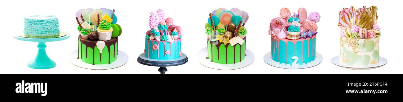 Assorted Green Cakes Isolated On White Background Cakes With Edible