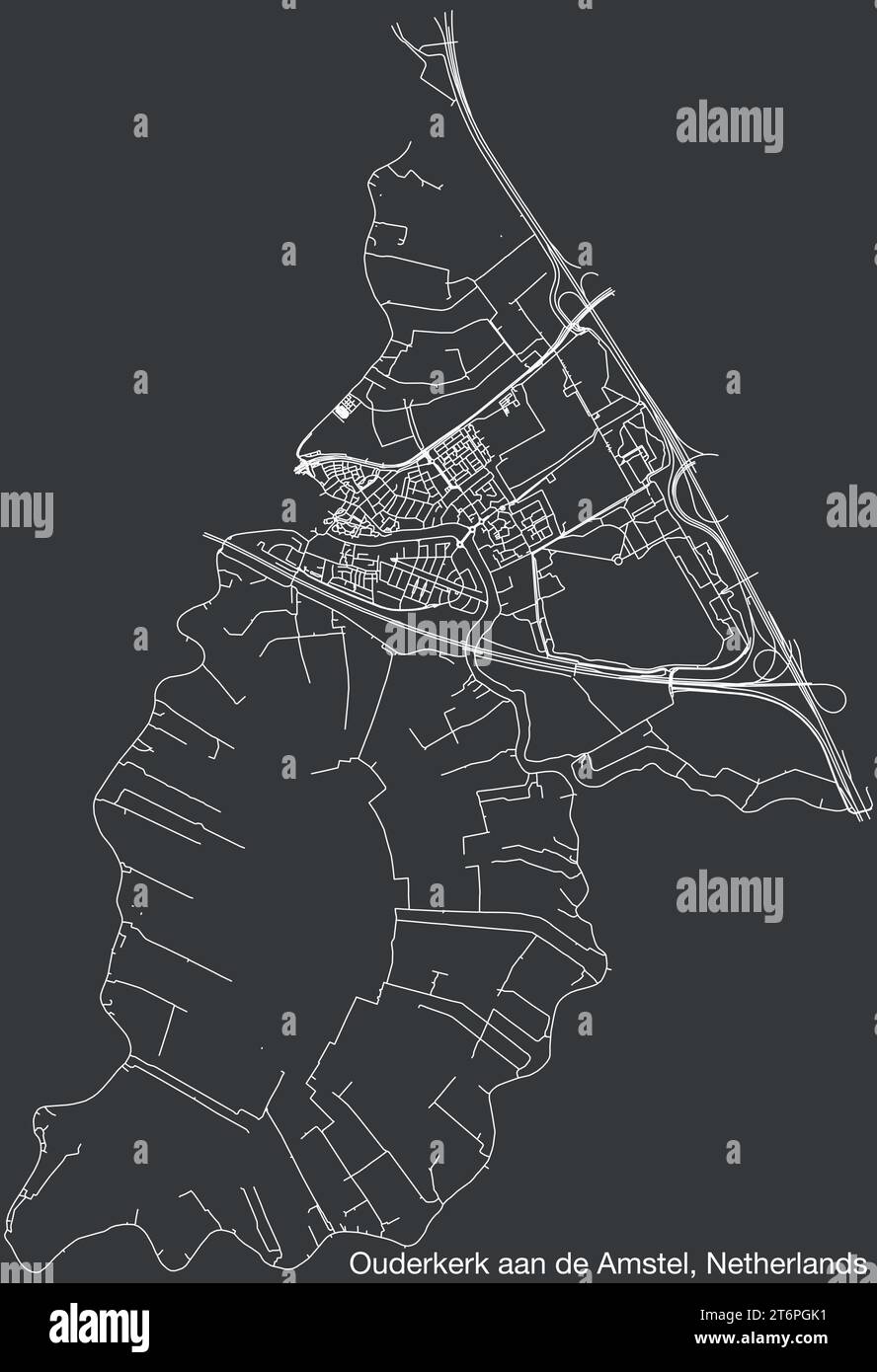 Street roads map of OUDERKERK AAN DE AMSTEL, NETHERLANDS Stock Vector