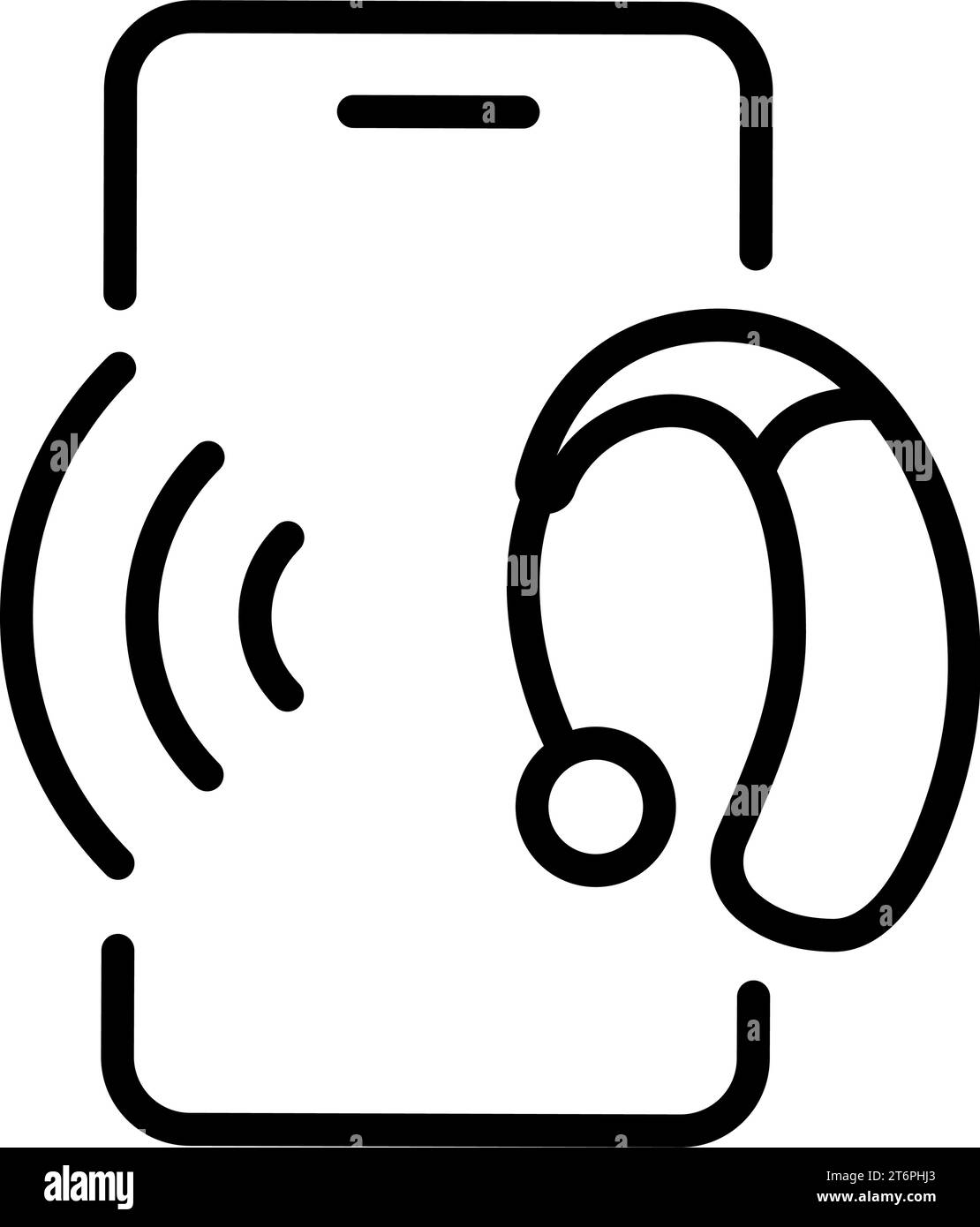 Hearing aid control from the smartphone, linear icon. Hearing