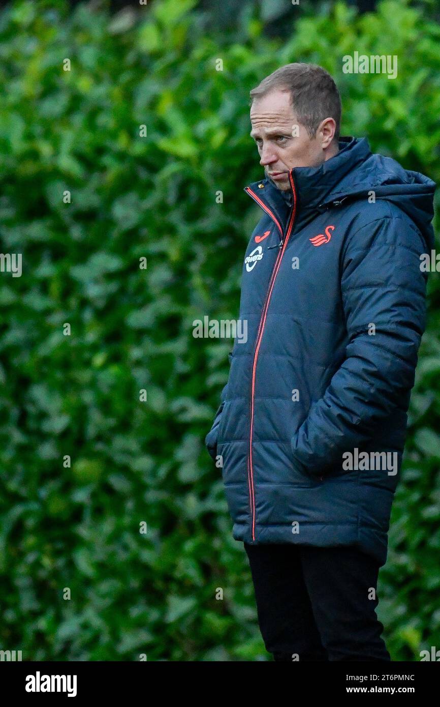 Swansea, Wales. 11 November 2023. Gavin Levey Swansea City Academy Manager during the Under 18 Professional Development League match between Swansea City and Millwall at the Swansea City Academy in Swansea, Wales, UK on 11 November 2023. Credit: Duncan Thomas/Majestic Media/Alamy Live News. Stock Photo