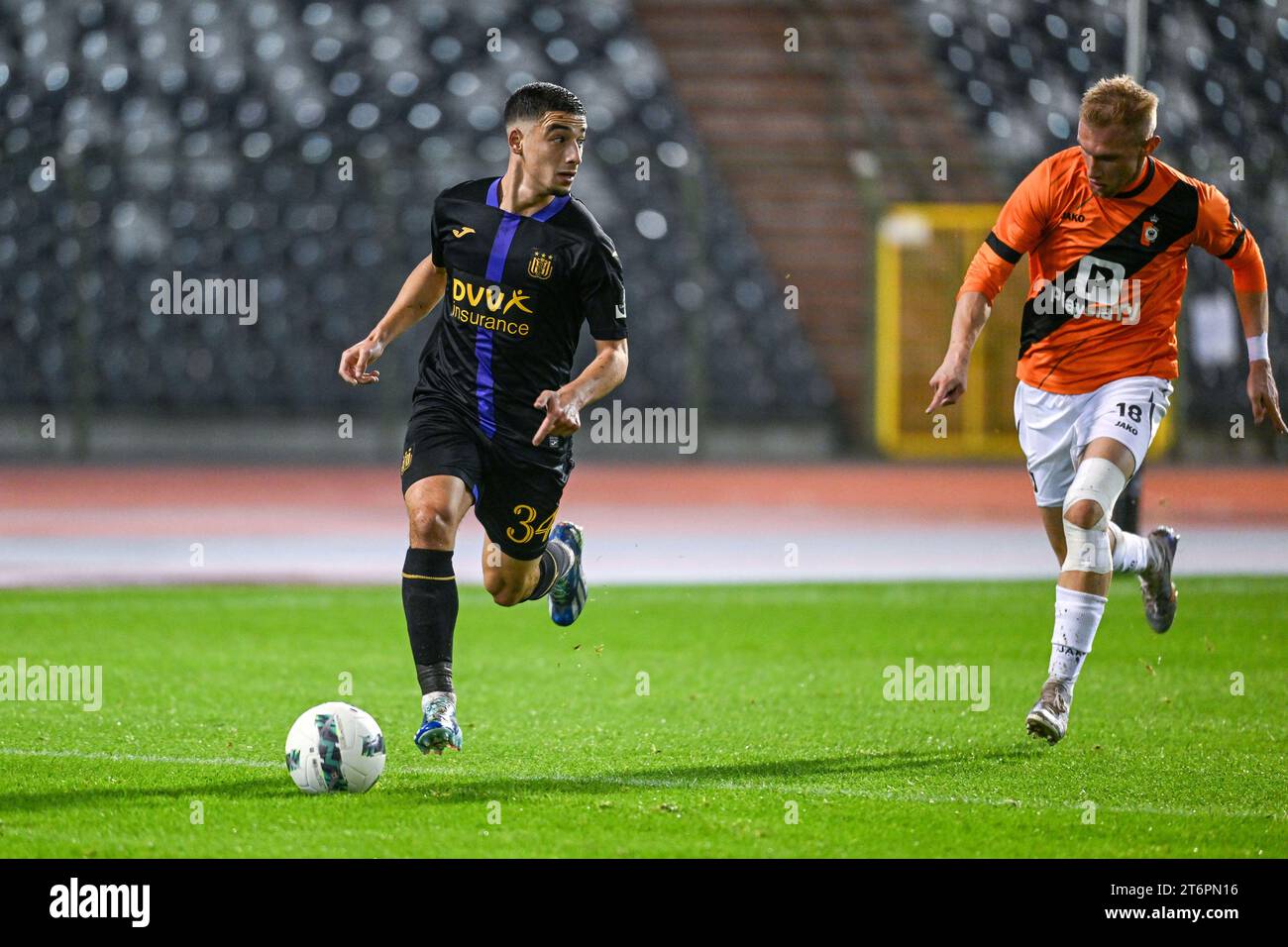 RSCA Futures' Mohamed Bouchouari celebrates after scoring during a soccer  match between RSC Anderlecht Futures (u23)