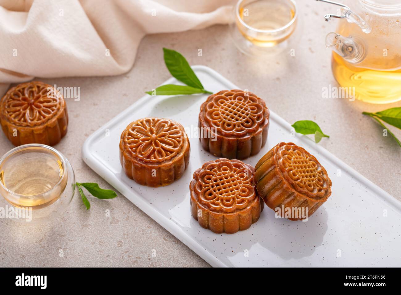 Traditional Chinese mooncakes for mid autumn festival with egg yolk and ...