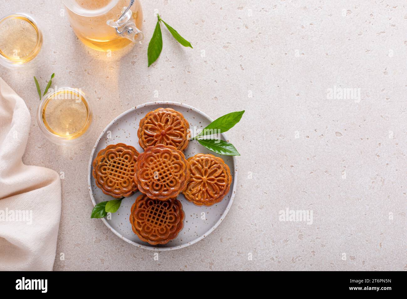 Traditional Chinese mooncakes for mid autumn festival with egg yolk and ...