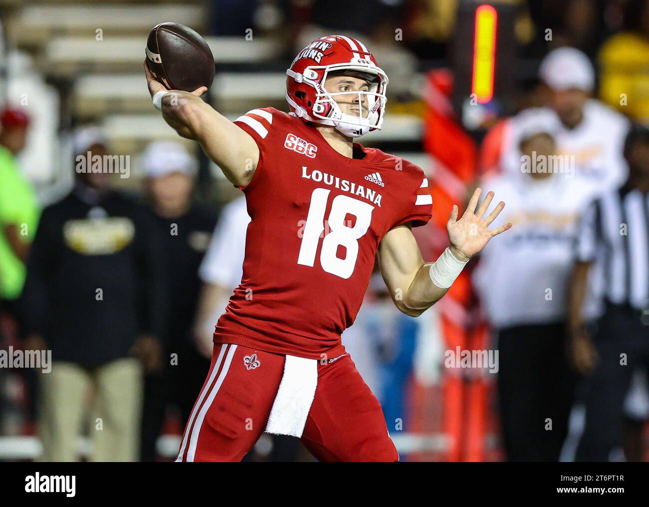 November 9, 2023 Louisiana QB Chandler Fields (18) gets ready to throw the ball during the NCAA