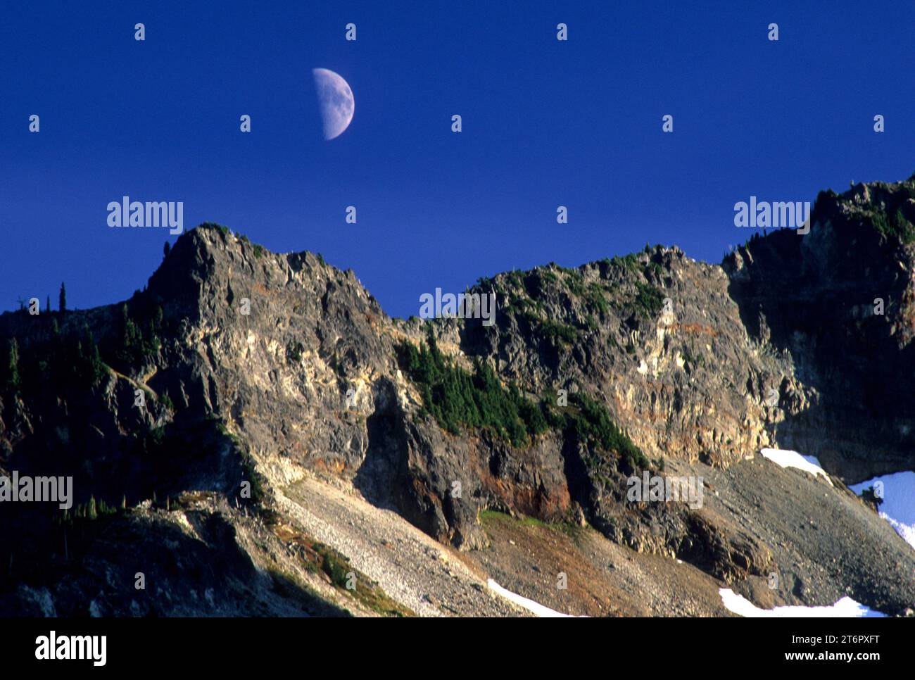 Moon over Tatoosh Range, Mt Rainier National Park, Washington Stock ...