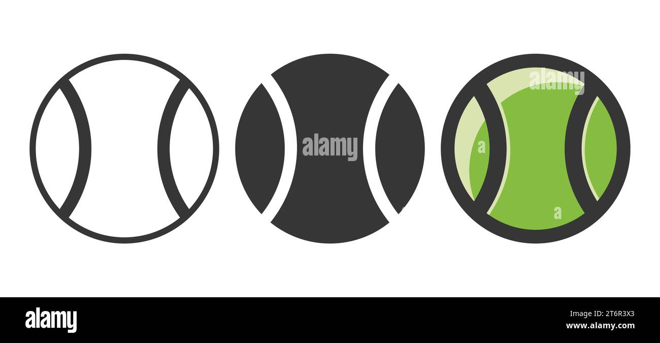 Vector Cartoon Tennis Ball Set Closeup Isolated. Black and White and ...