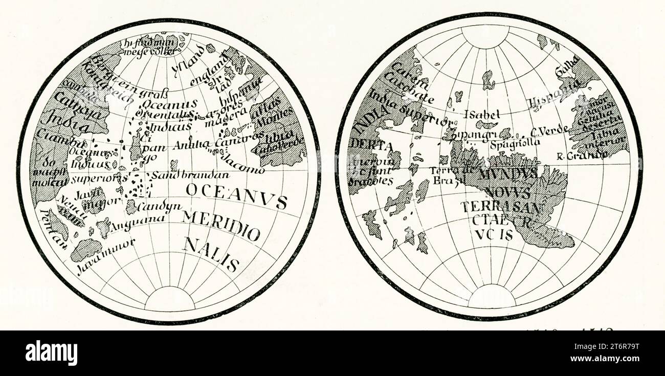 Shown Here On The Left Is A Map Of The World By Martin Behaim Made In 1492 Drawn Shortly Before Columbus Made His Historic Landing In What Became Known As America The Map On The Right Is The Lenor Globe Made Between 1510 And 1512 Shortly After Columbus Landed In America 2T6R79T 