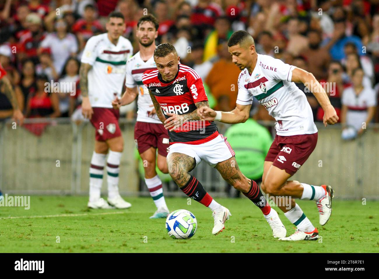 Rio, Brazil - November, 11, 2023, Everton Cebolinha player in match between Flamengo vs Fluminense by Brazilian championship of 34th round, in Maracan Stock Photo