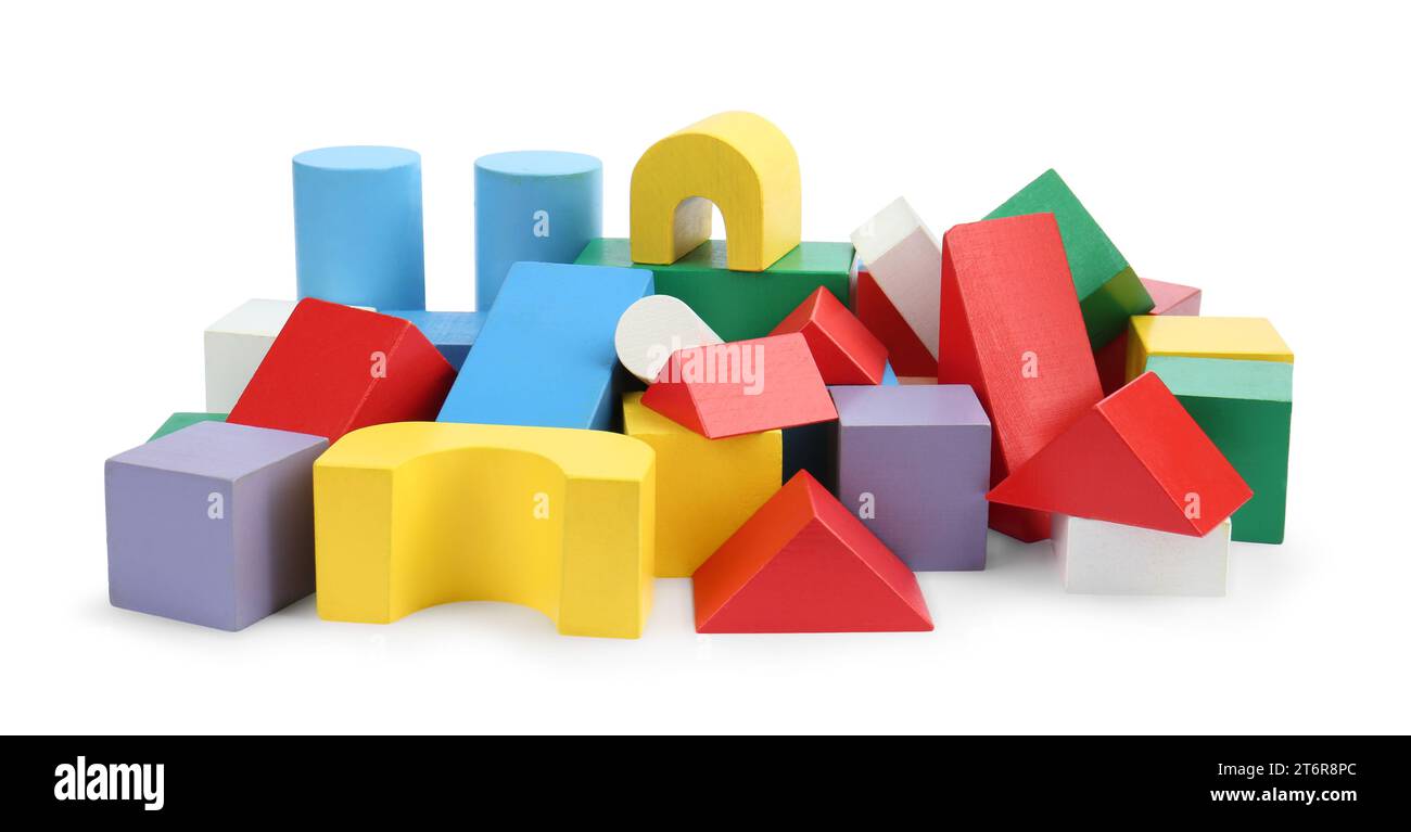 Colorful blocks isolated on white. Children's toys Stock Photo - Alamy