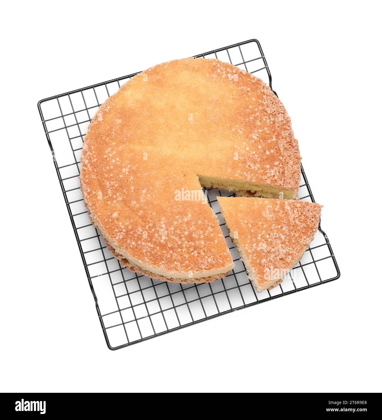 Sponge Cake Rack Baking rack with tasty sponge cake isolated on white, top view Stock ...