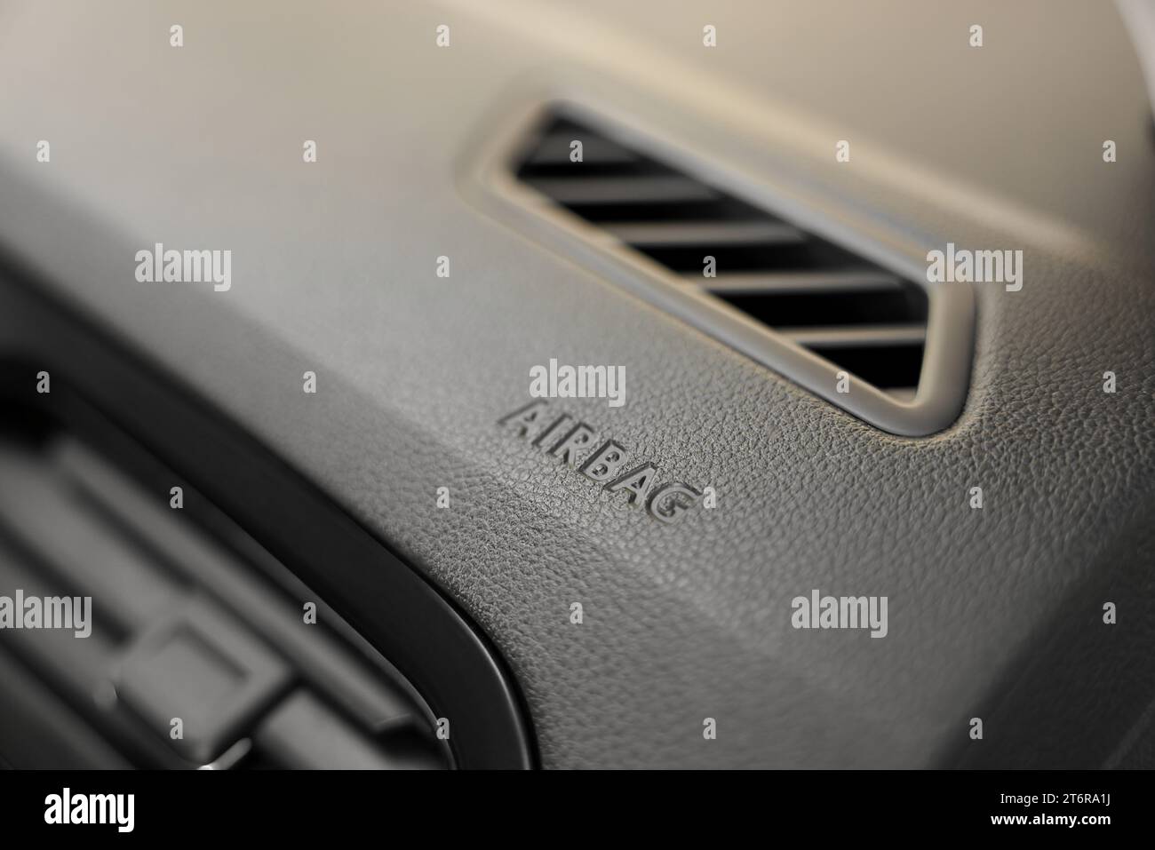 Safety airbag sign on dashboard in car, closeup Stock Photo Alamy