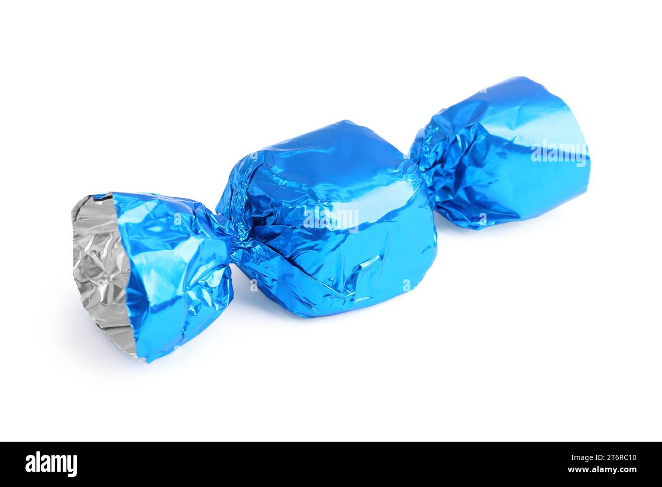 Tasty candy in blue wrapper isolated on white Stock Photo Alamy