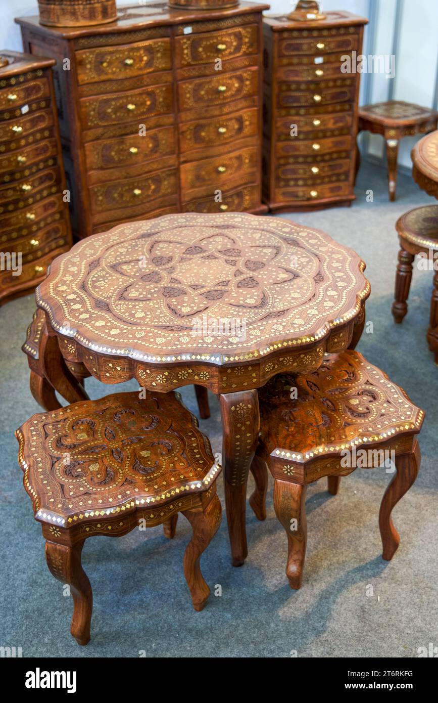 Nepali style furniture furniture tables, chairs and closeup Stock Photo Alamy
