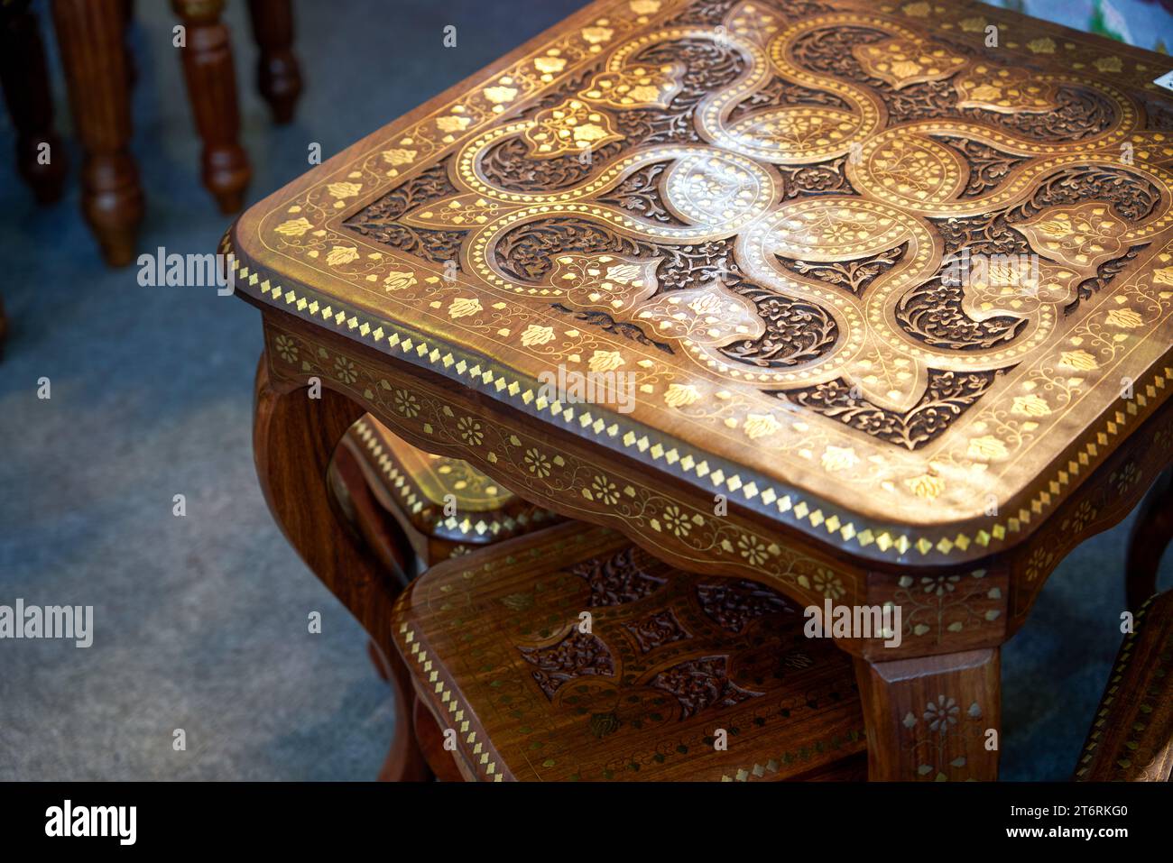 Nepali style furniture furniture tables, chairs and closeup Stock Photo Alamy