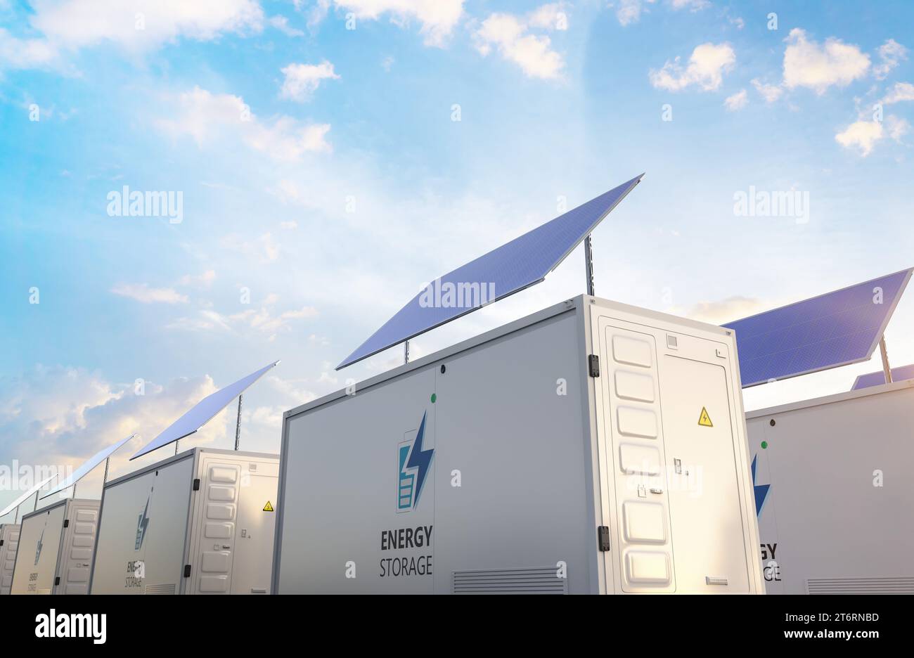 3d rendering group of energy storage systems or battery container units