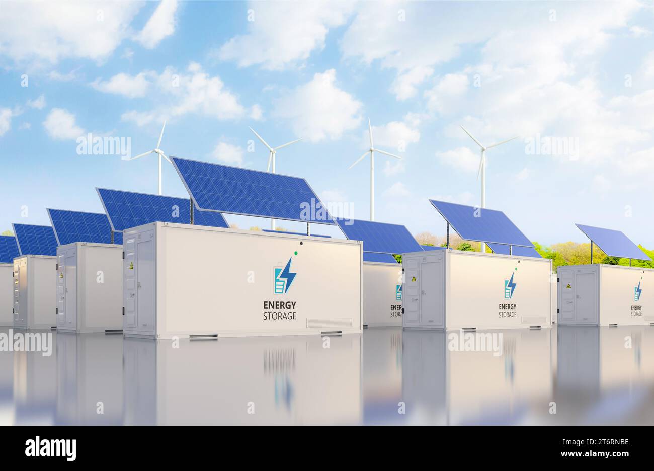 3d rendering group of energy storage systems or battery container units