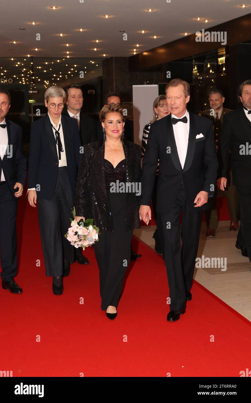 LUXEMBOURG, 11. October 2023: the Grand Duchess of Luxembourg Maria-Theresa, and H.R.H. the Grand Duke Henri, Prince of Nassau, Prince of Bourbon-Parma walk the red carpet when attending the Luxembourg Film Awards held at the Grand Theater of Luxembourg city and organized by the Film Fund Luxembourg with the Film Academy - The Letzebuerger Filmprais 2023 -Awards night held on October 11. 2023 in Luxembourg city, picture and copyright. @  Arthur Thill /ATP images (THILL Arthur / ATP / SPP) Stock Photo