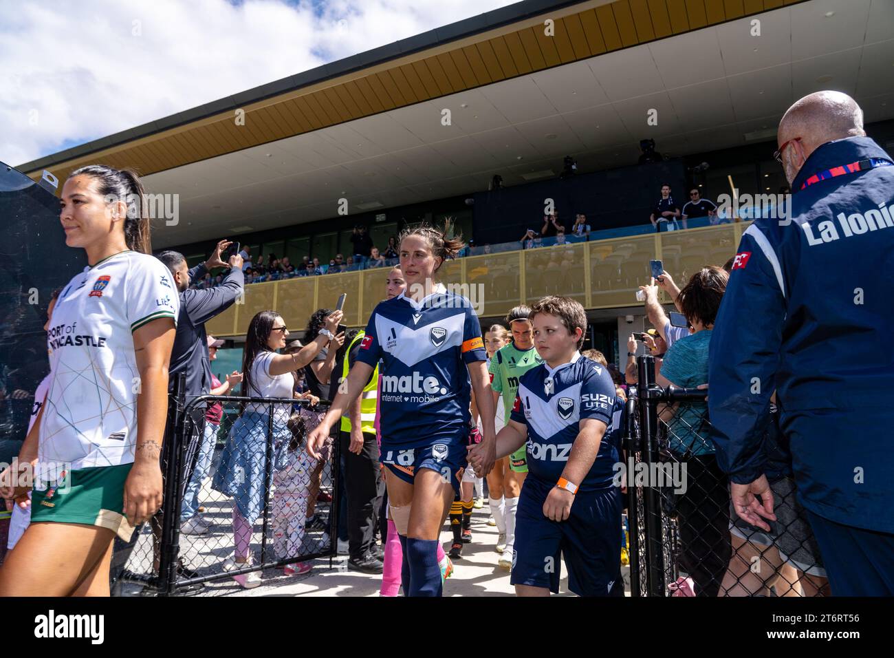Bundoora, Australia. 12 November, 2023. Melbourne Victory Kayla Morrison (#18) exiting the tunnel before the match. Credit: James Forrester/Alamy Live News Stock Photo